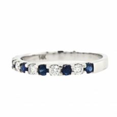 Blue Sapphire Round 0.30 Carat Ring Band in 14K White Gold with Accent Diamonds (RG4489)