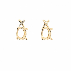 Oval 9x7mm Earring Semi Mount in 14K Yellow Gold With Diamond Accents