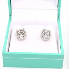 Round Shape 5.9mm Earring Semi Mount in 14K White Gold With Diamond Accents (AJE11956)