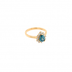1.13 Carat Cambodian Blue Zircon And Diamond Ring In 14K Yellow Gold
