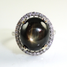 14.31 Carat Star Black Sapphire And Diamond Cocktail Ring In 14K White Gold