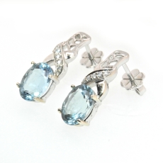 3.72 Carat Aquamarine And Diamond Earring In 14k White Gold