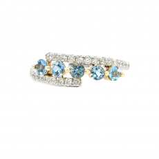 5 Pieces Aquamarine Round 0.57 Carat Ring in 14K Dual Tone ( White/Yellow ) Gold With Accent Diamond (RG5195)