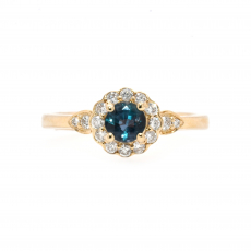Alexandrite Round 0.39 Carat With Accent Diamonds Halo Engagement Ring In 14K Yellow Gold
