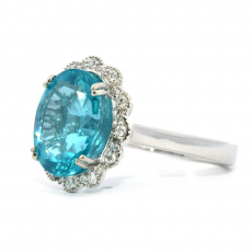 Apatite Oval 4.63 Carat Ring In 14K White Gold With Accented Diamonds