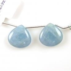 Aquamarine Drops Heart Shape 19x19mm Drilled Beads Matching Pair