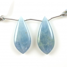 Aquamarine Drops Leaf Shape 36x16mm Drilled Beads Matching Pair