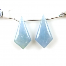 Aquamarine Drops Shield Shape 29x15mm Drilled Beads Matching Pair