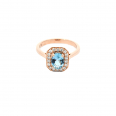 Aquamarine Oval 0.99 Carat Ring with Accent Diamond in 14K Rose Gold (RG1266)