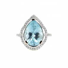 Aquamarine Pear Shape 5.56 Carat Ring with Accent Diamonds in 14K White Gold