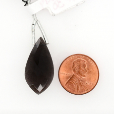 Black Moonstone Drops Leaf Shape 26x14mm Drilled Bead Single Piece