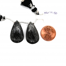 Black Rutilated Drops Almond Shape 27x16mm Bead Matching Pair