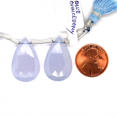 Blue Chalcedony Drops Almond Shape 25x16mm Drilled Bead Matching Pair