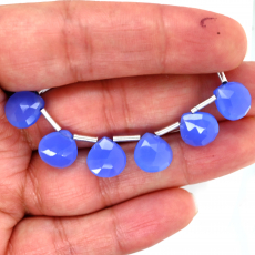 Blue Chalcedony Drops Heart Shape 10x10mm Drilled Bead 6 Pieces Line