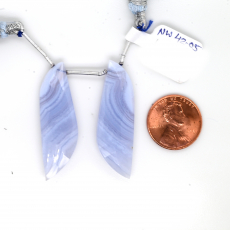 Blue Lace Agate Drops Leaf Shape 41x12mm Drilled Bead Matching Pair