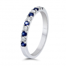 Blue Sapphire Round 0.12 Carat Ring Band in 14K White Gold with Accent Diamonds (RG4897)