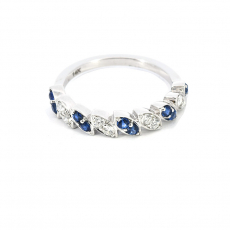 Blue Sapphire Round 0.33 Carat Ring Band in 14K White Gold with Accent Diamonds (RG5513)