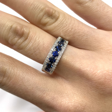 Blue Sapphire Round 0.92 Carat Ring Band in 14K White Gold with Accent Diamonds (RG4733)