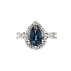 Blue Spinel Pear Shape 1.96 Carat Ring with Accent Diamonds in 14K White Gold