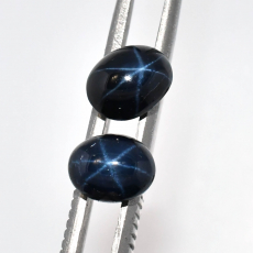Blue Star Sapphire Cab Oval 9x7mm Matching Pair Proximately 7 Carat