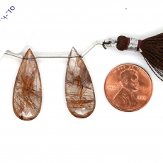 Brown Rutile Drops Almond Shape 28x11mm Drilled Bead Matching Pair