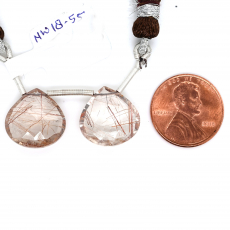 Brown Rutile Drops Heart Shape 15x15mm Drilled Bead Matching Pair