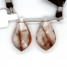Brown Rutile Drops Leaf Shape 28x16mm Drilled Bead Matching Pair