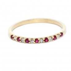 Burmese Ruby 0.09 Carat Stackable Wedding  Ring Band in 14K Yellow Gold with Diamonds