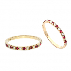 Burmese Ruby 0.16 Carat Stackable Ring Band in 14K Yellow Gold with White Diamonds