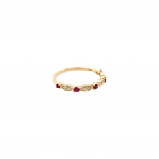 Burmese Ruby Round 0.18 Carat Ring Band in 14K Yellow Gold with Accent Diamonds (RG0621)