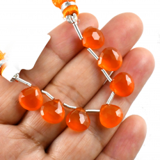Carnelian Drops Heart Shape 10x10mm Drilled Beads 7 Pieces Line