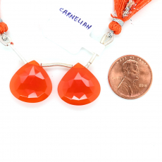 Carnelian Drops Heart Shape 18x18mm Drilled Bead Matching Pair