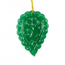 Carved Green Onyx Drop Leaf Shape 41x28mm Drilled Bead Single Pendant Piece