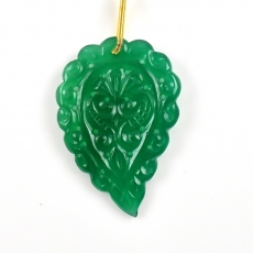 Carved Green Onyx Drop Leaf Shape 43x29mm Drilled Bead Single Pendant Piece