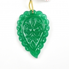 Carved Green Onyx Drop Leaf Shape 51x34mm Drilled Bead Single Pendant Piece