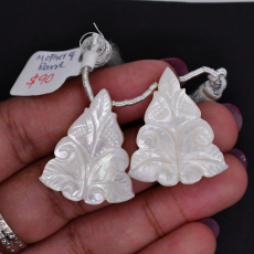 Carved Mother of Pearl Drop Conical Shape 28x24mm Drilled Bead Matching pair