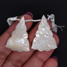 Carved Mother of Pearl Drop Conical Shape 31x22mm Drilled Bead Matching pair