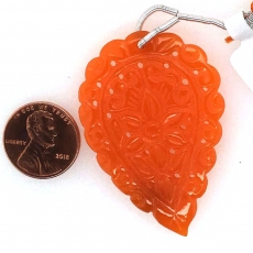 Carved Orange Onyx Drop Leaf Shape 52x35mm Drilled Bead Single Piece