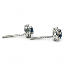 Ceylon Blue Sapphire Round 0.51 Carat Stud Earring In 14K White Gold Accented With Diamonds