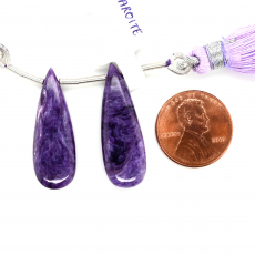 Charoite Drops Almond Shape 30x10mm Drilled Bead Matching Pair