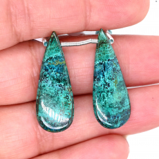 Chrysocolla Drops Almond Shape 30x11mm Drilled Beads Matching Pair
