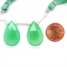 Chrysoprase Chalcedony Drops Almond Shape 25x16mm Drilled Bead Matching Pair