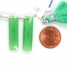 Chrysoprase Chalcedony Drops Baguette Shape 30x8mm Front to Back Drilled Bead Matching Pair