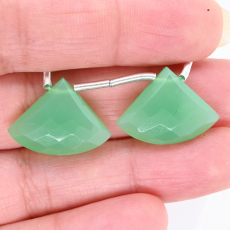 Chrysoprase Chalcedony Drops Fan Shape 20x15mm Drilled Bead Matching Pair