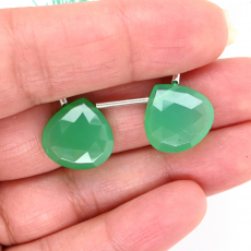 Chrysoprase Chalcedony Drops Heart Shape 15x15mm Drilled Bead Matching Pair