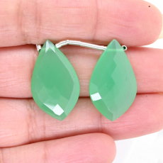 Chrysoprase Chalcedony Drops Leaf Shape 25x15mm Drilled Bead Matching Pair
