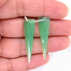 Chrysoprase Chalcedony Drops Trillion Shape 36x9mm Front to Back Drilled Bead Matching Pair