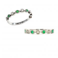 Colombia Emerald 0.05 Carat Ring Band in 14K White Gold With Accent Diamond