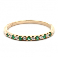 Colombian Emerald 0.07 Carat Stackable Wedding Ring Band in 14K Yellow Gold with Diamonds
