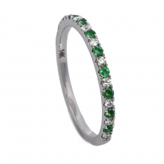 Colombian Emerald 0.17 Carat Stackable Ring Band in 14K White Gold with Diamonds